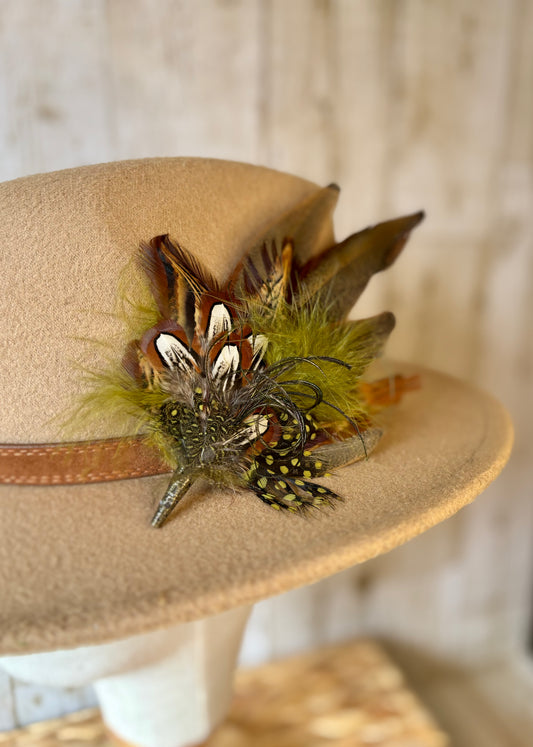 Hat Pin in Natural Pheasant with Sage Green