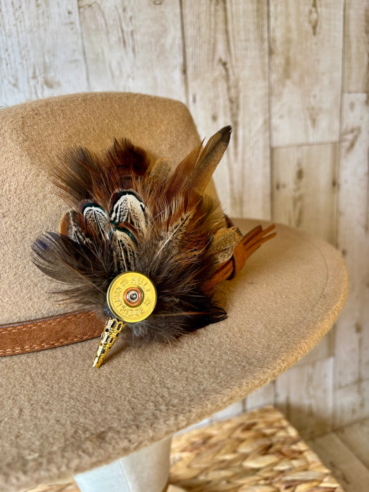 Pheasant Feather Pin with Cartridge End