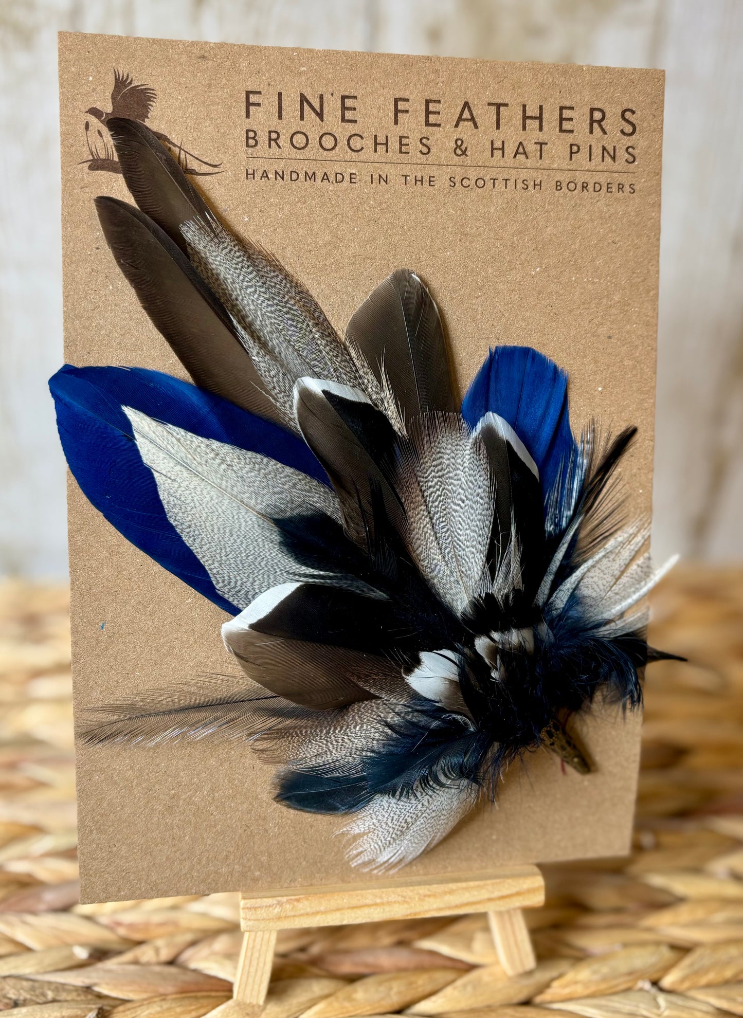 Hat Pin in Navy Blue & Mallard Feathers.