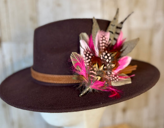 Hat Pin in Natural Pheasant and Pink