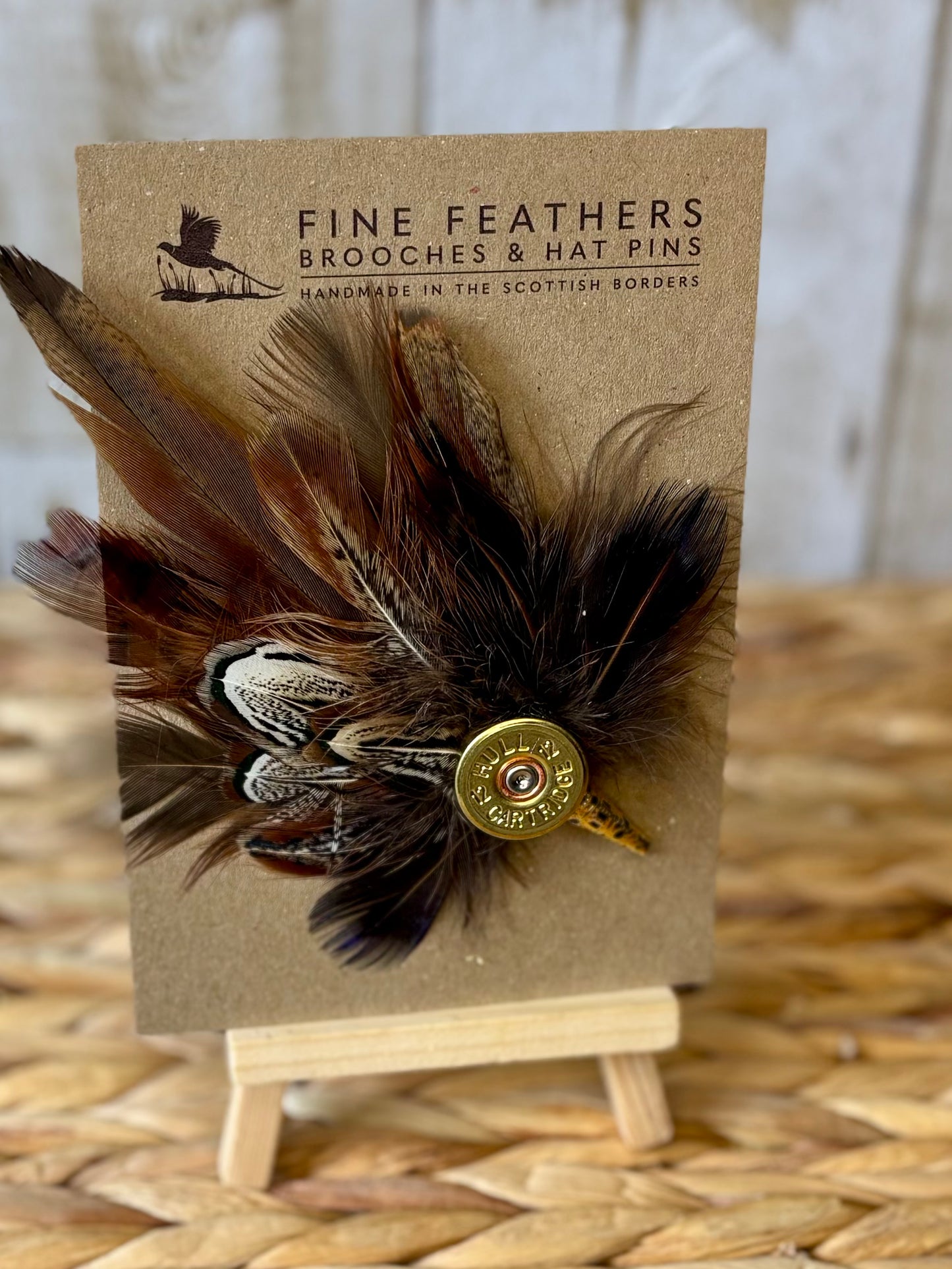 Pheasant Feather Pin with Cartridge End
