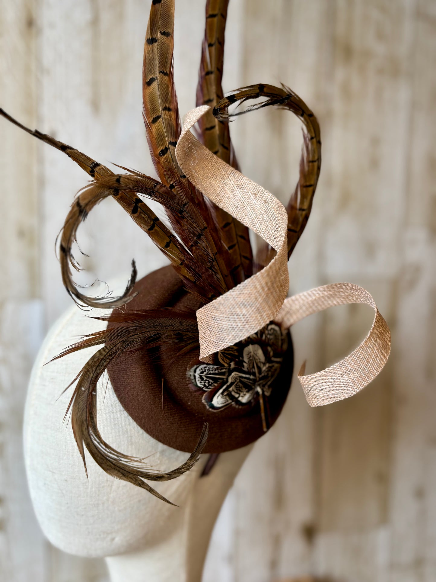 Fascinator in Natural Pheasant and Cream