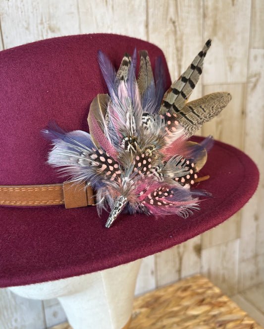 Hat Pin in Natural Pheasant with Blue & Pink