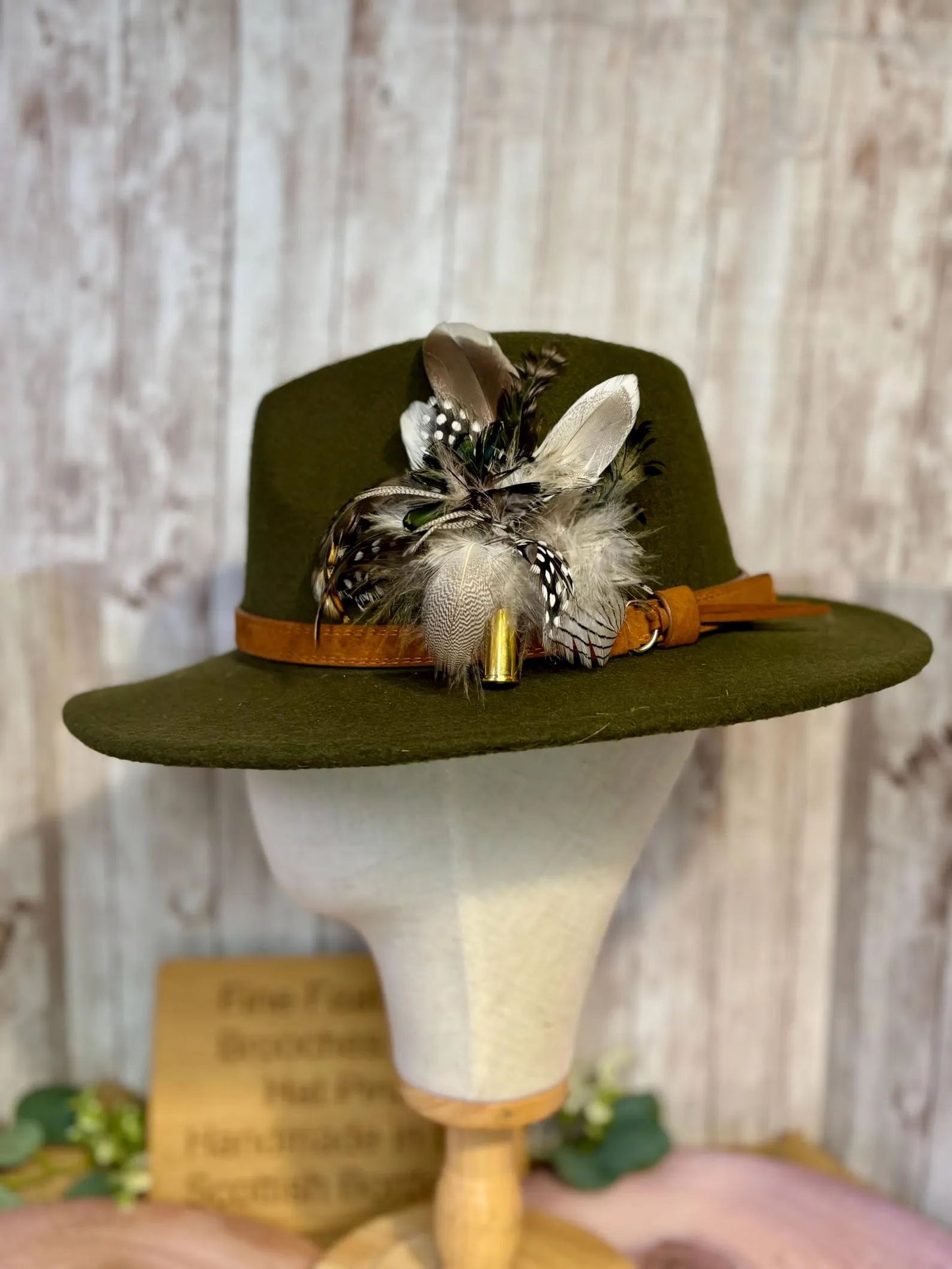 Bespoke Feather Brooch or Hat Pin in green and cream