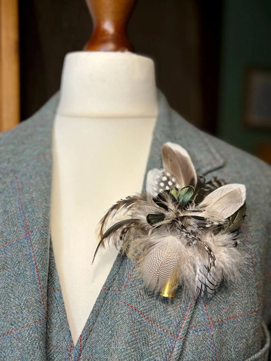 Bespoke Feather Brooch or Hat Pin in green and cream