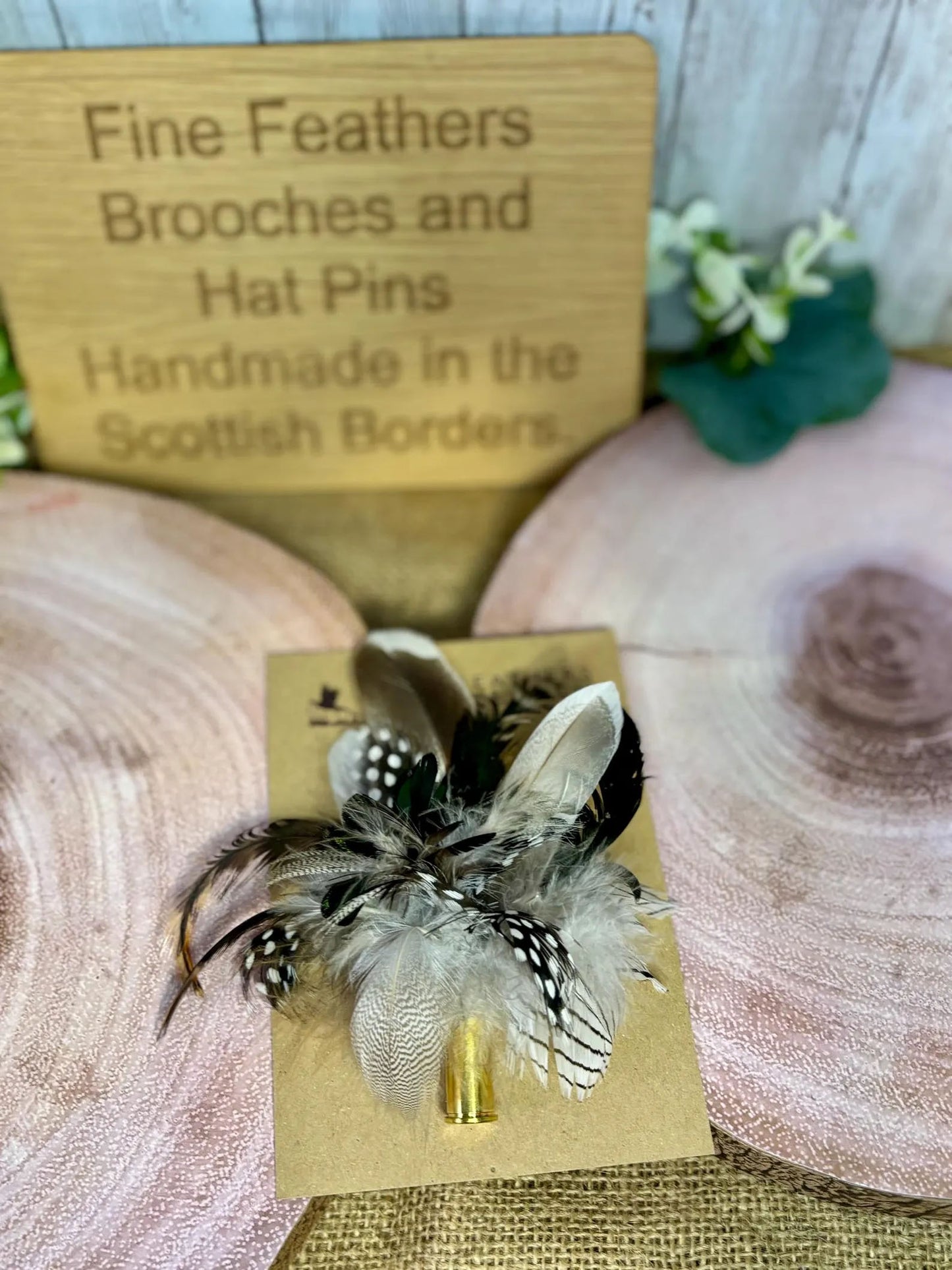 Bespoke Feather Brooch or Hat Pin in green and cream