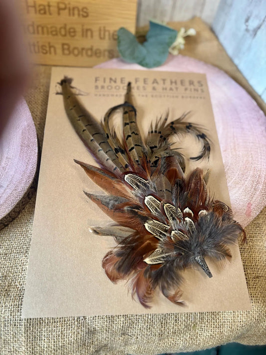 Bespoke Feather Brooch or Hat Pin in natural pheasant