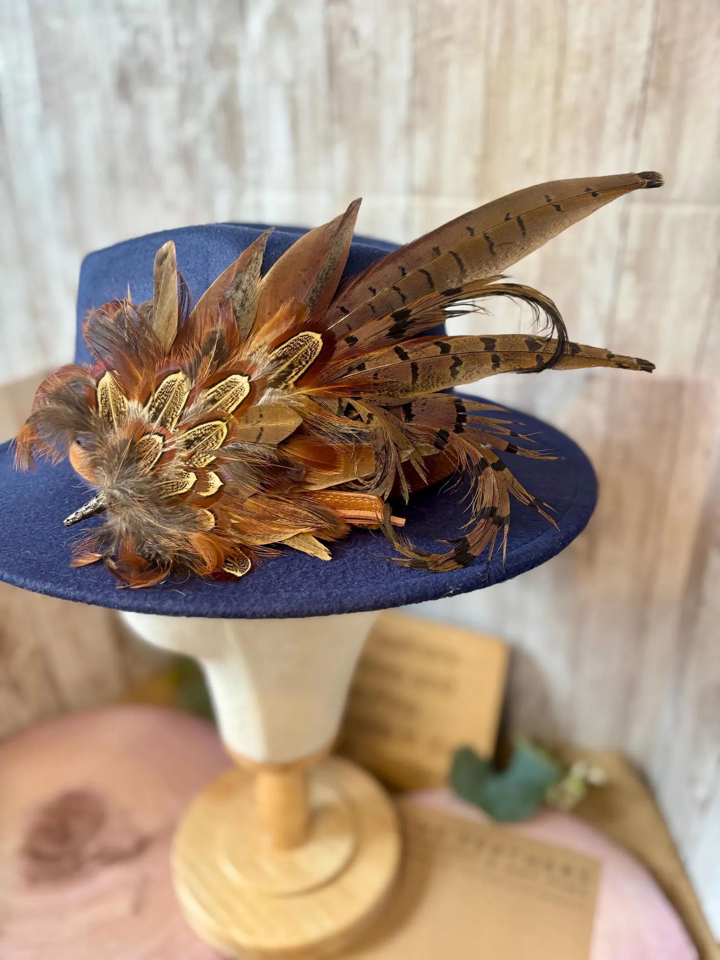 Bespoke Feather Brooch or Hat Pin in natural pheasant