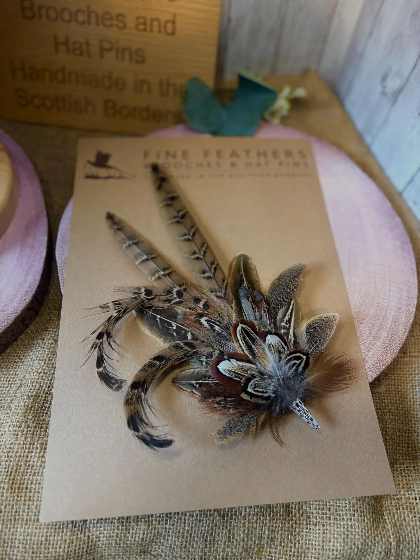 Bespoke Feather Hat Pin in natural pheasant