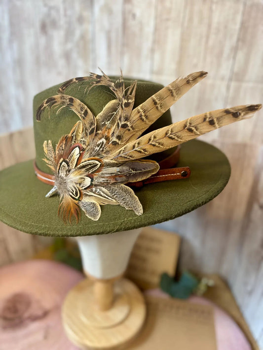 Bespoke Feather Hat Pin in natural pheasant