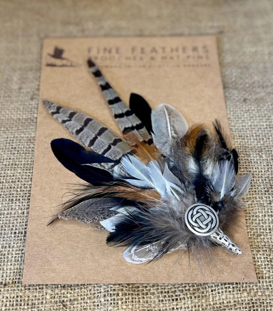 Bespoke Feather Hat Pin in natural pheasant feathers