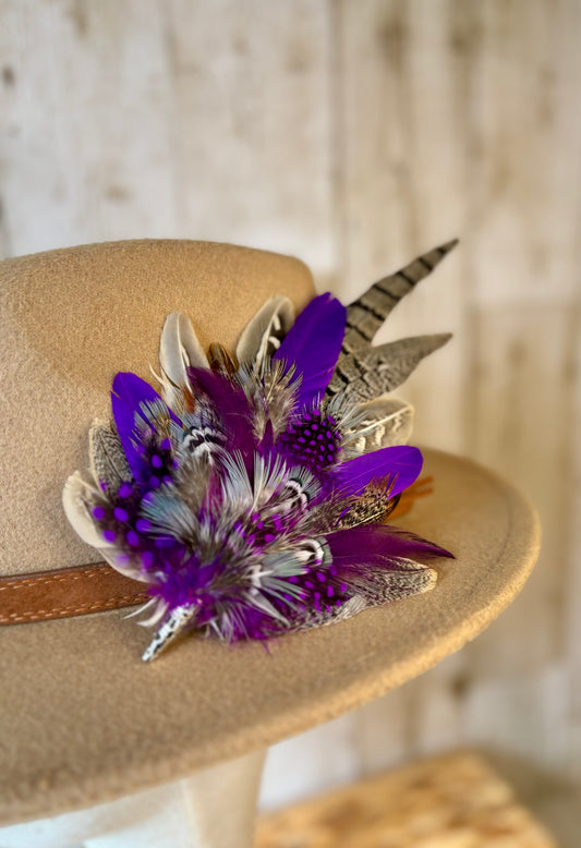 Hat Pin in Natural Pheasant and Purple