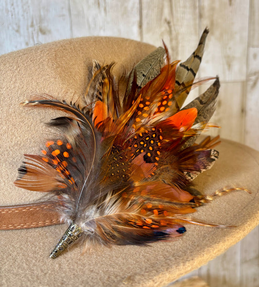 Feather Hat Pin in Natural Pheasant & Burn Orange