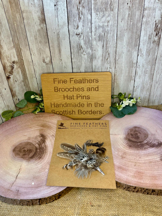 Feather Brooch or Hat Pin in natural pheasant feathers