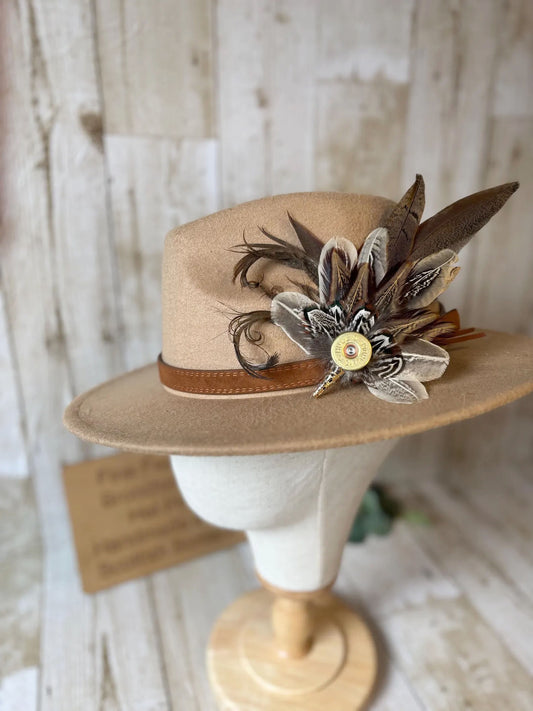 Feather Hat Pin in natural pheasant with cartridge casing