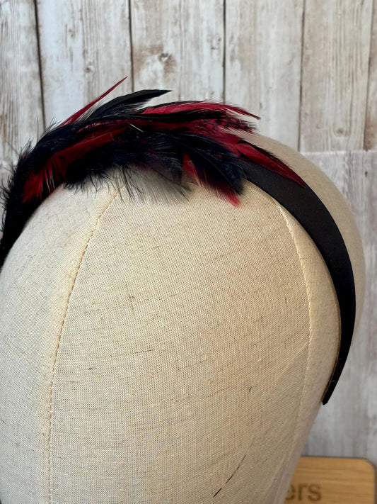 Feather Head Band in black and deep red, horse detail button