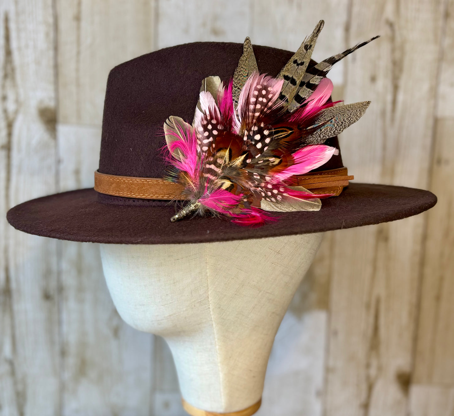 Hat Pin in Natural Pheasant and Pink