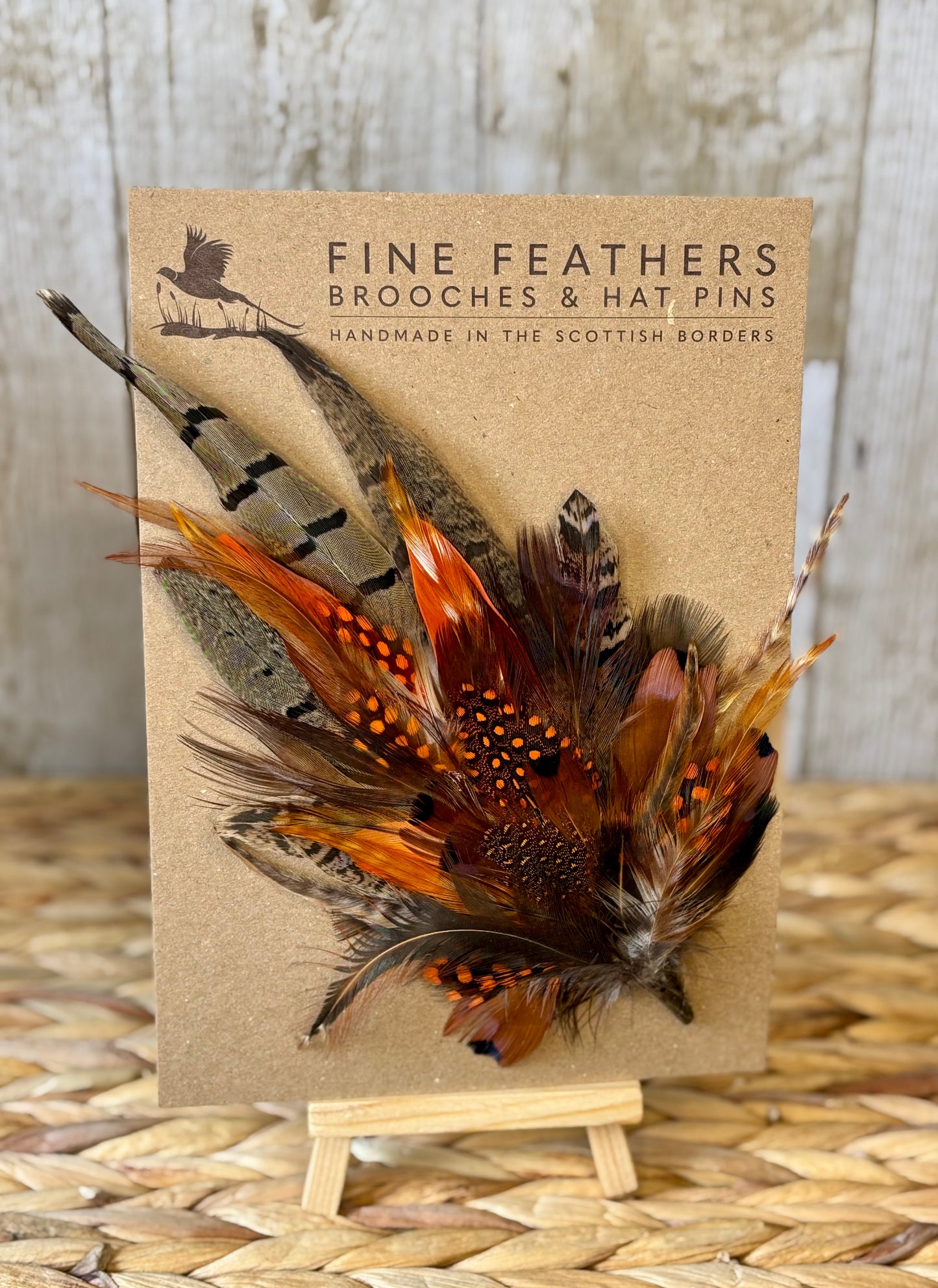 Feather Hat Pin in  Natural Pheasant & Burn Orange