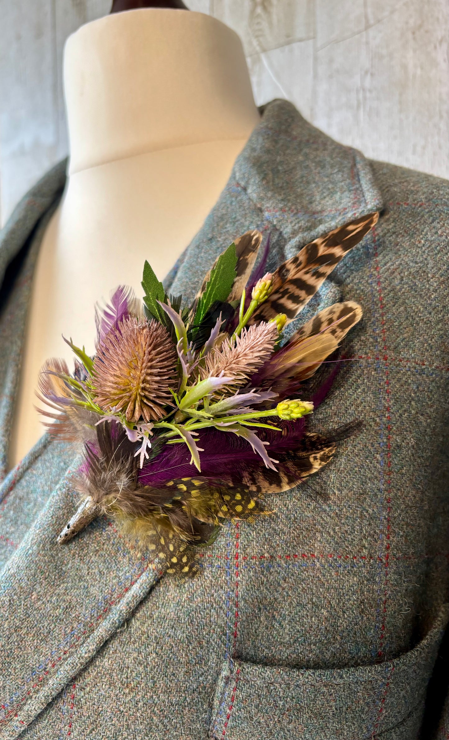 Natural Pheasant and Thistle Brooch