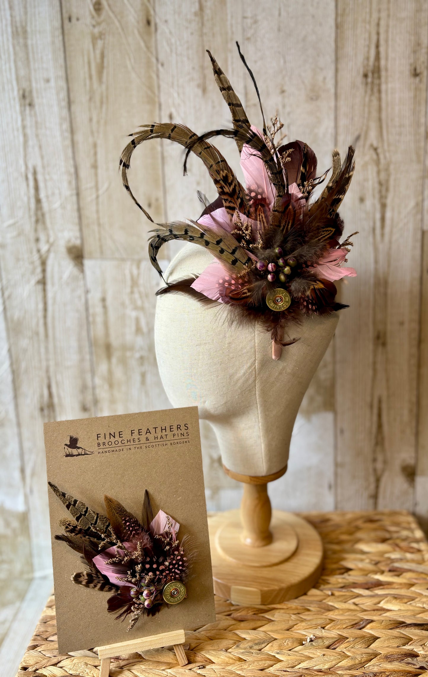 Fascinator& Matching Pin in Pheasant and Pink