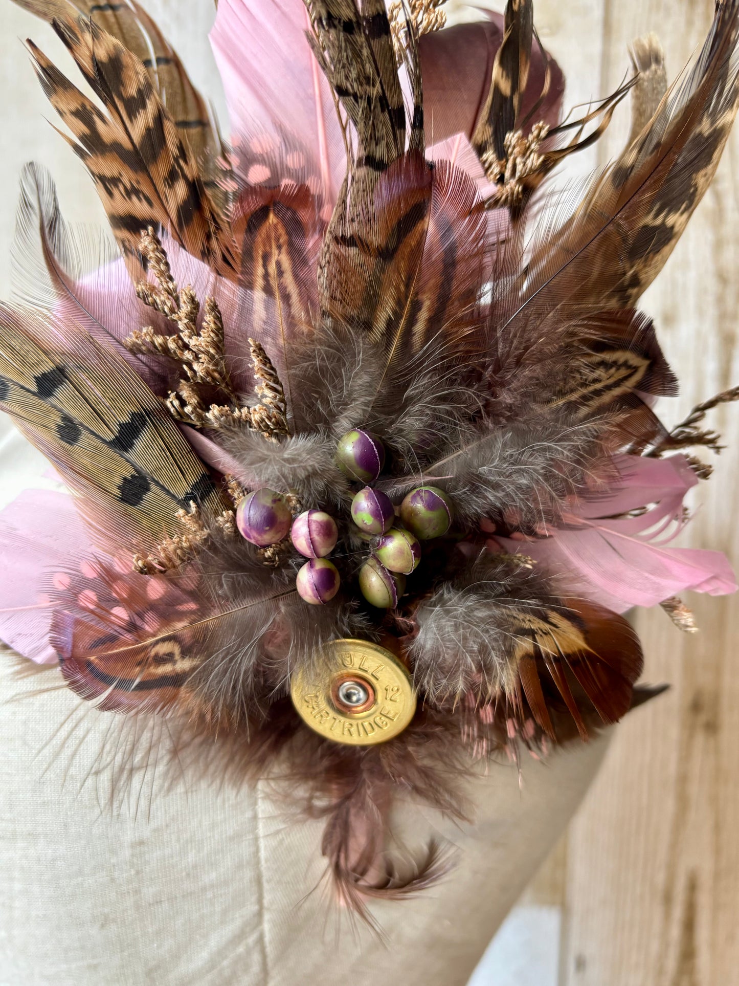 Fascinator& Matching Pin in Pheasant and Pink