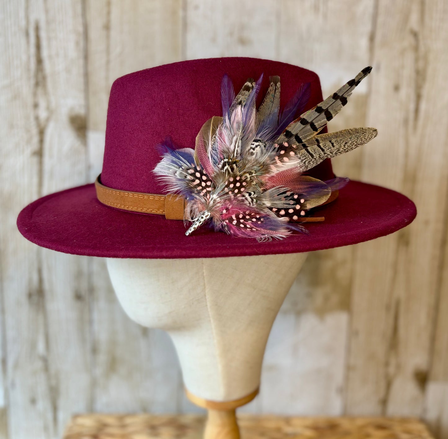 Hat Pin in Natural Pheasant with Blue & Pink