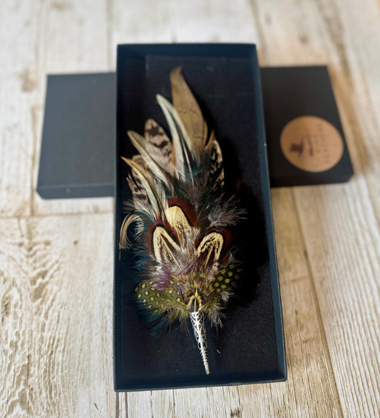 Gift Boxed Brooch/Hat Pin in Natural Pheasant