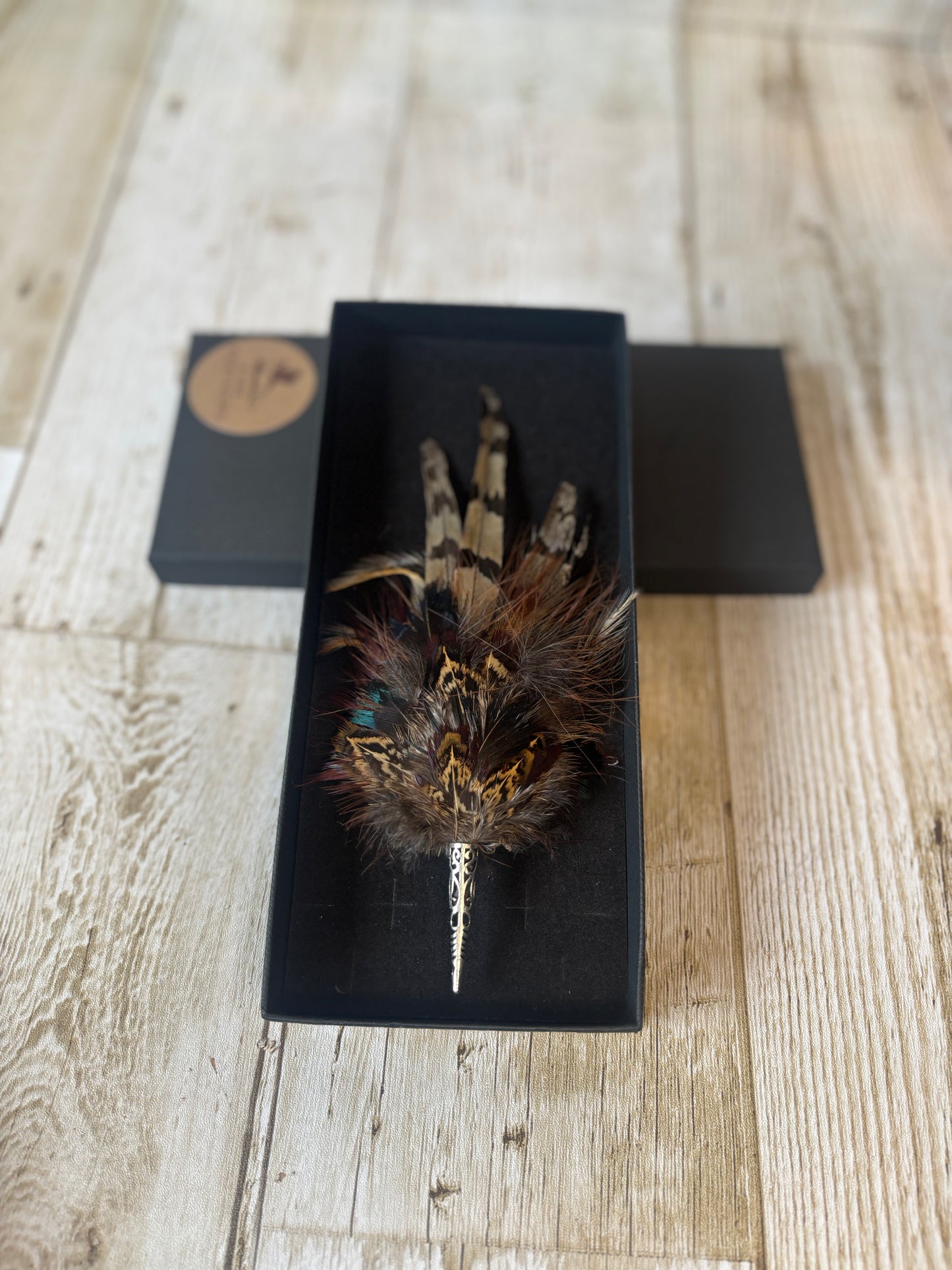Gift Boxed Brooch/Hat Pin in Natural Pheasant