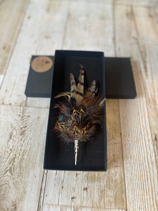 Gift Boxed Brooch/Hat Pin in Natural Pheasant