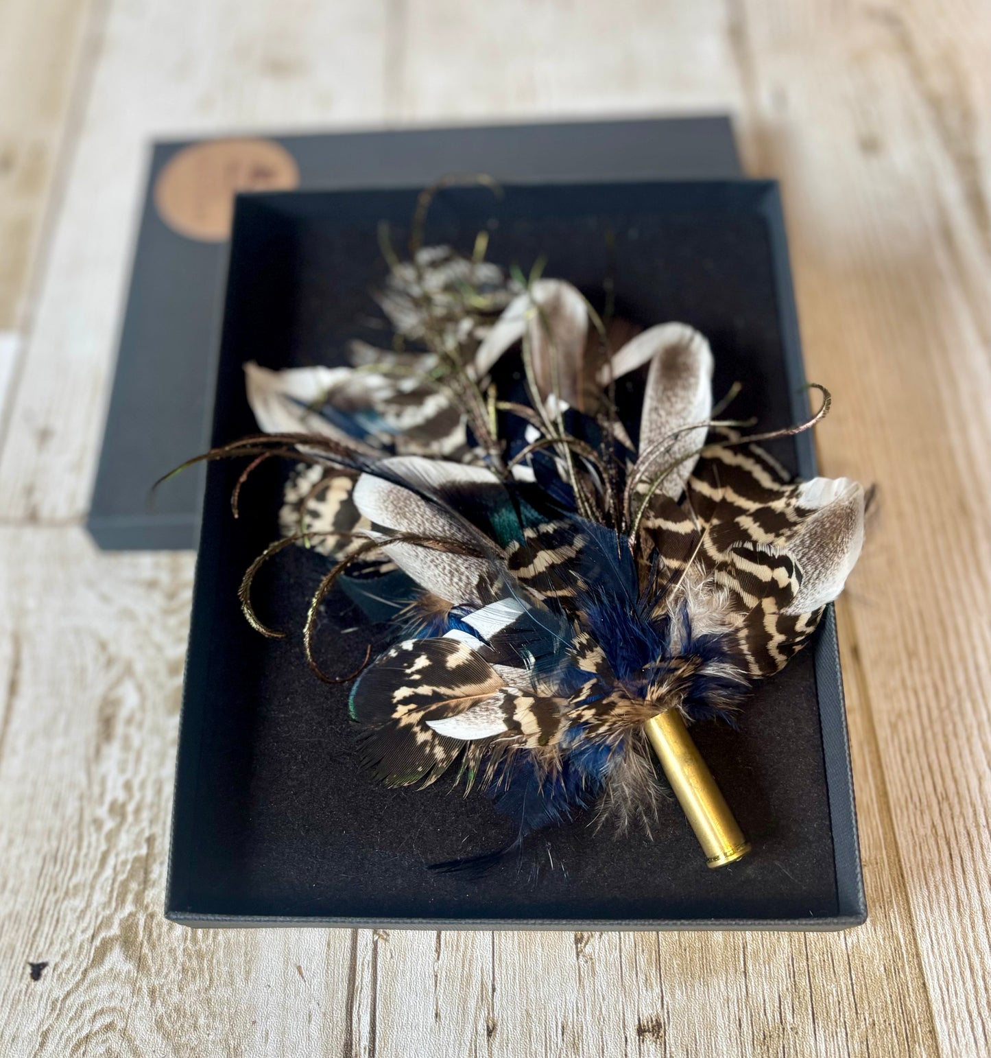 Gift Boxed Brooch/Hat Pin in Mallard feathers